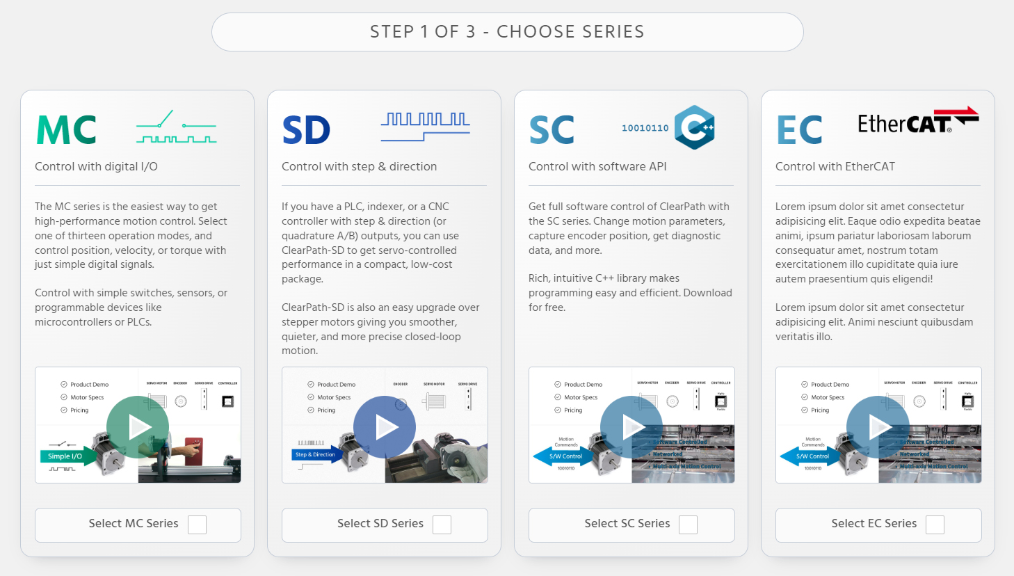 motor selectio guide screenshot